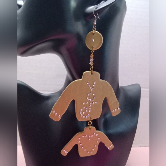 New Statement Earrings Gold Shirts Bling Rhinestone Dangle Large - Picture 3 of 7